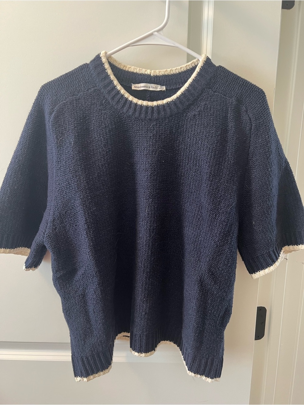 Abercrombie & Fitch Navy Crewneck Sweater with Cream Trim